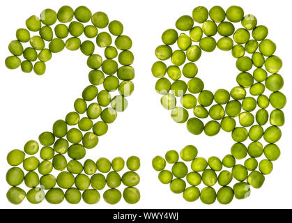 Chiffre arabe 29, vingt-neuf, de pois verts, isolé sur fond blanc Banque D'Images