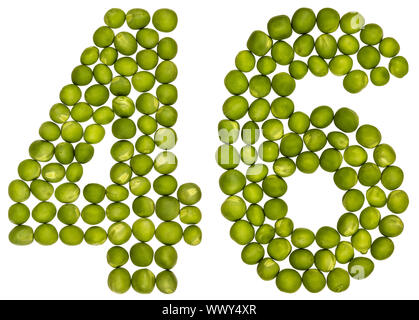 Chiffre arabe 46, quarante six, de pois verts, isolé sur fond blanc Banque D'Images