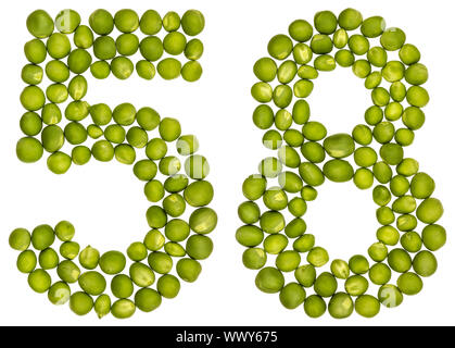 Chiffre arabe 58, cinquante huit, de pois verts, isolé sur fond blanc Banque D'Images