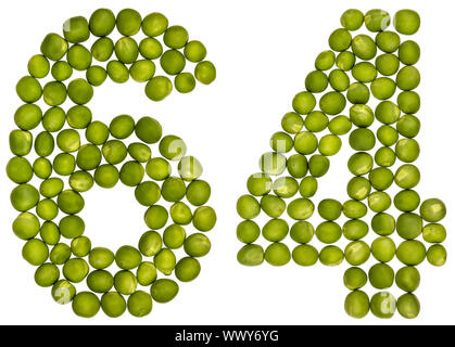 Chiffre arabe 64, soixante-quatre, de pois verts, isolé sur fond blanc Banque D'Images