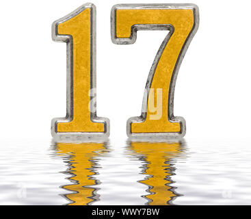 Chiffre 17, dix-sept, reflétée sur la surface de l'eau, isolé sur blanc, 3D render Banque D'Images