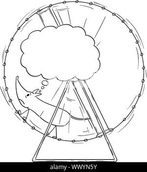 Vector illustration conceptuelle de dessin animé de frustrés de la souris s'exécutant dans la roue avec bulle vide pour votre texte. Illustration de Vecteur