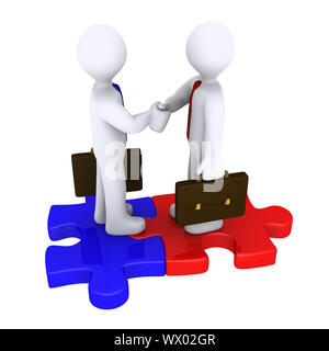 Poignée de main entre deux hommes d'article 3d sur des pièces de puzzle Banque D'Images