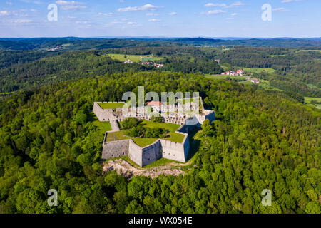 Par l'antenne de la forteresse de drone Rothenberg, Franconia, Bavaria, Germany, Europe Banque D'Images
