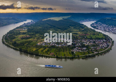 Vue depuis le Gedeonseck jusqu'au coude du Rhin, Site du patrimoine mondial de l'UNESCO, la vallée du Rhin moyen, Rhénanie-Palatinat, Allemagne, Europe Banque D'Images