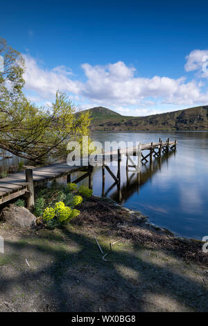 Jetée en bois au bord du lac Wakatipu, Hayes dans le bassin Central Otago, île du Sud, Nouvelle-Zélande, Pacifique Banque D'Images