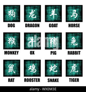 Les animaux du zodiaque chinois Astrologie lunaire Jeu Art Banque D'Images
