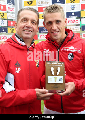 Andreas Petersen (entraîneur Germania Halberstadt) avec fils Nils Petersen (Fribourg) Banque D'Images