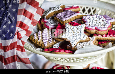 USA, le jour de l'indépendance, drapeau américain, restauration, biscuit cake s Banque D'Images