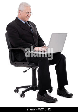 Occupé à seniot business man against white background Banque D'Images