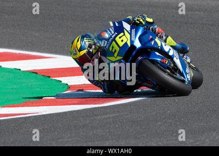 JOAN MIR, coureur espagnol numéro 36 pour l'équipe SUZUKI EN MOTOGP samedi lors des essais libres et qualifications du Motogp de Saint-Marin et de la Riviera Banque D'Images