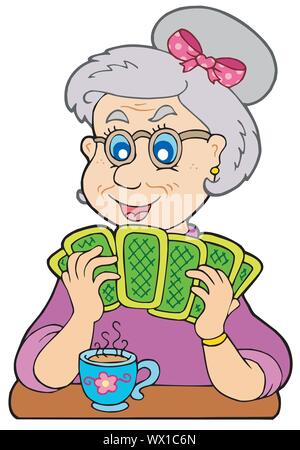Vieille dame jouant au poker Illustration de Vecteur
