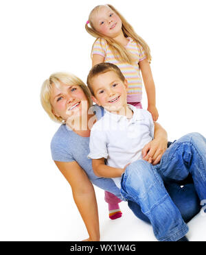 Mère en bonne santé avec les enfants s'amuser .famille heureuse Banque D'Images