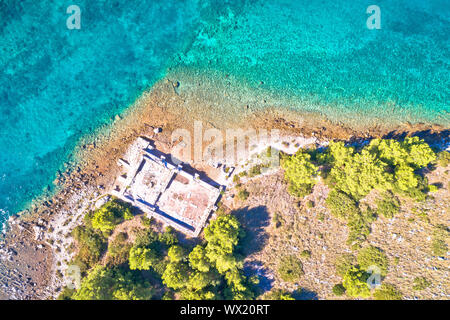 Historique de l'île de Dugi Otok villa rustica ruines vue aérienne, l'archipel des Kornati de Croatie Banque D'Images