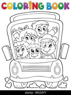 Livre de coloriage bus scolaire thème 1 Illustration de Vecteur