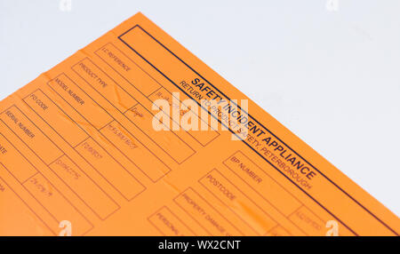 Avis d'incident de sécurité sur un sèche-linge Whirlpool Hotpoint Banque D'Images