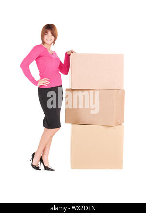 Photo de portrait avec des cases sur fond blanc Banque D'Images