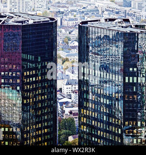 Bâtiments de la Deutsche Bank dans la soirée, Frankfurt am Main, Hesse, Germany, Europe Banque D'Images