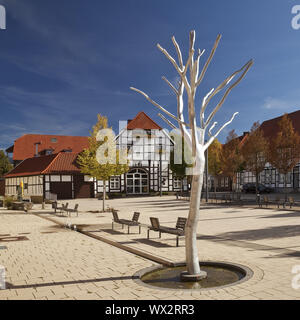 Market Place avec maisons à pans de bois, Stromberg, Oelde, Nordrhein-Westfalen, Germany, Europe Banque D'Images
