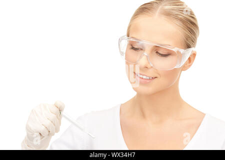 Jolie femme médecin avec thermomètre Banque D'Images