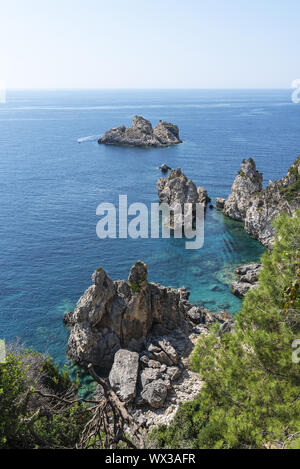 Littoral, Paleokastritsa, Corfou, Grèce, Europe Banque D'Images