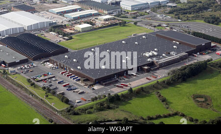 Vue aérienne de l'usine des camions Leyland dans Leyland, Preston, Lancashire, UK Banque D'Images