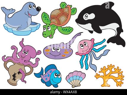 Collection d'animaux et de poissons marins Illustration de Vecteur