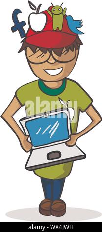 Profession Gestionnaire médias sociaux figure cartoon. Illustration de Vecteur