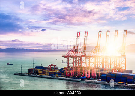 Port industriel à l'aube,Shanghai,Chine Banque D'Images