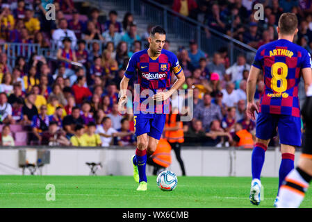 Barcelone - SEP 14 : Sergio Busquets joue au match de la Liga entre le FC Barcelone et Valence CF au Camp Nou le 14 septembre 2019 dans B Banque D'Images