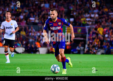 Barcelone - SEP 14 : Jordi Alba joue au match de la Liga entre le FC Barcelone et Valence CF au Camp Nou le 14 septembre 2019 à Barcel Banque D'Images