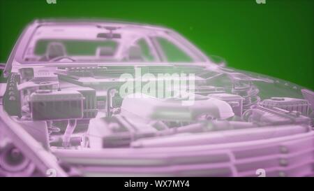 Animation 3D holographique de wireframe modèle de voiture avec le moteur Banque D'Images