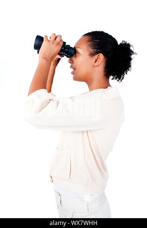 Afro-american businesswoman looking to the future isolé sur fond blanc Banque D'Images