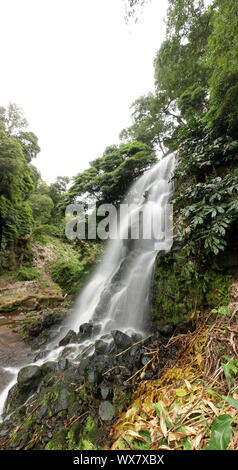 Cascade dans le parc Ribeira dos Caldeiroes Banque D'Images