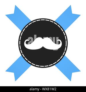 Badge de Movember avec étiquette ruban bleu, moustaches et badge pin télévision style design vector illustration isolé sur fond blanc. Contre prostate peuvent Illustration de Vecteur