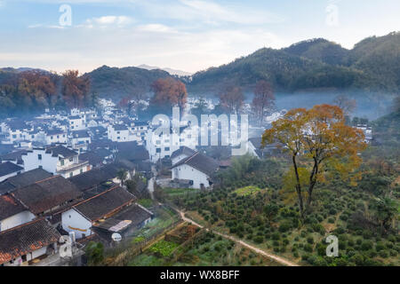 Vue aérienne de l'oasis village à la fin de l'automne Banque D'Images