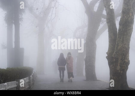 Le mont Lushan paysage de rue dans le brouillard Banque D'Images