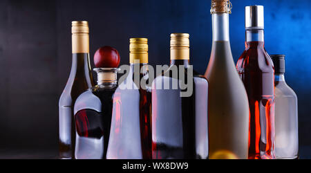 Composition avec des bouteilles de boissons alcoolisées. Banque D'Images