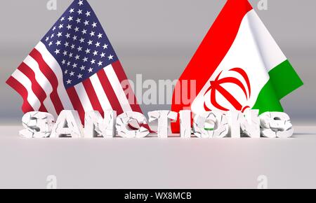 Les sanctions contre l'Iran de l'Ouest américain. 3D illustration. Banque D'Images