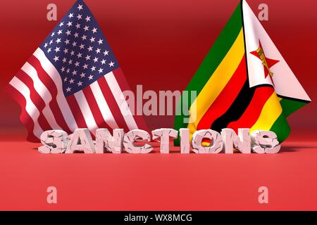 Les sanctions américaines contre le Zimbabwe de l'Ouest. 3D illustration. Banque D'Images