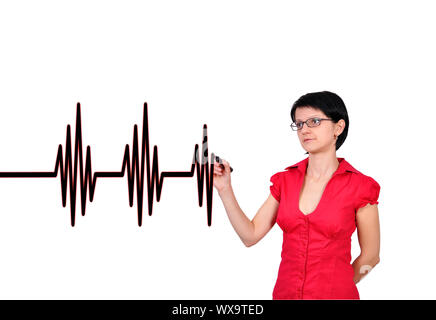 Businesswoman drawing pulse sur un fond blanc Banque D'Images