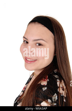 Portrait of a smiling adolescent girl with long hair Banque D'Images