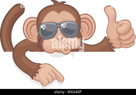 Thumbs Up Lunettes singe signe Pointage Cartoon Illustration de Vecteur