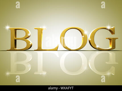 Blog 3d text dans l'or Banque D'Images