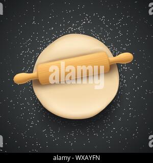 Illustration de pâte lumineuse et rouleau à pâtisserie en bois avec ombre sur fond sombre Illustration de Vecteur