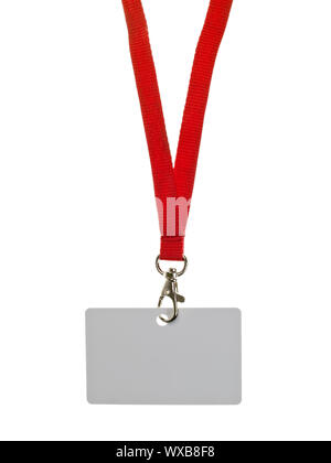 Badge vierge avec tour de cou rouge sur fond blanc Banque D'Images