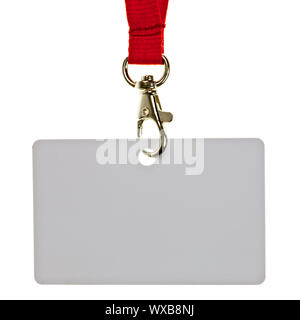 Badge vierge avec tour de cou rouge sur fond blanc Banque D'Images