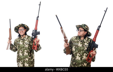 Soldat avec des armes isolated on white Banque D'Images