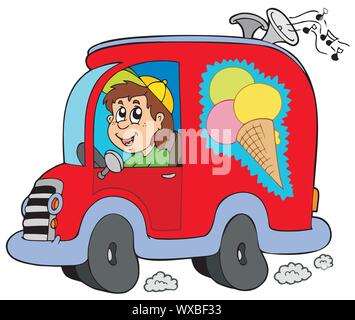 Cartoon ice cream man in car Illustration de Vecteur