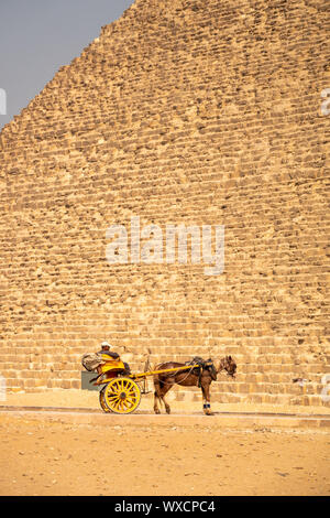 Chauffeur à cheval les pyramides de Gizeh Le Caire Egypte Banque D'Images